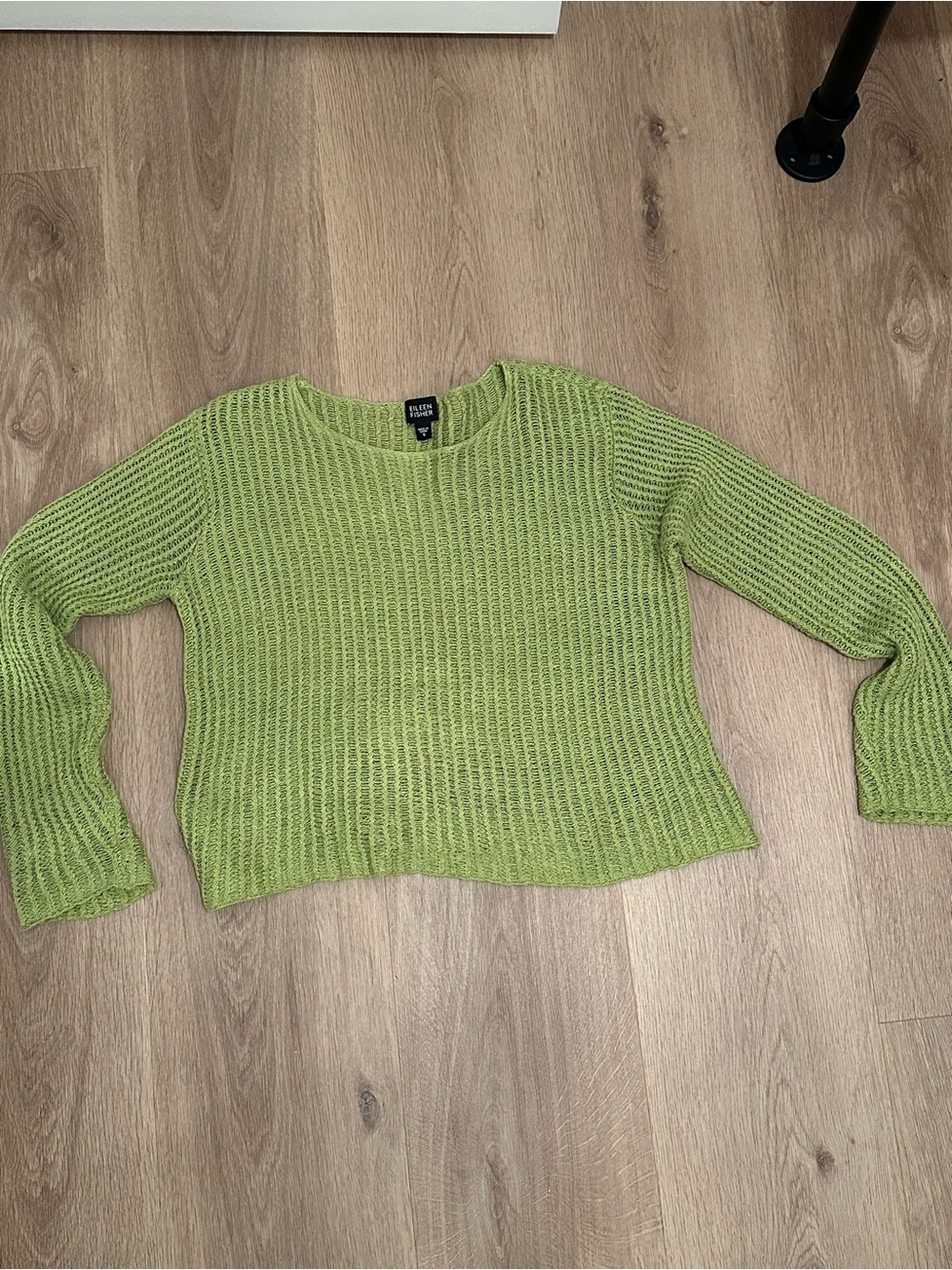 Eileen Fisher Chartreuse Open-Knit Cropped Crewneck Sweater